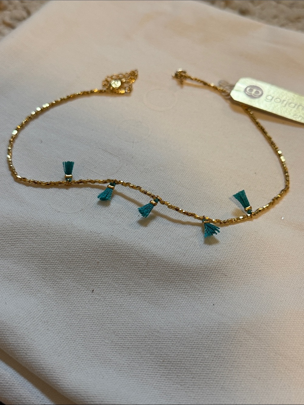 Gorjana Playa Gold Beaded Teal Tassel  Choker Necklace - NEW - Picture 3 of 4
